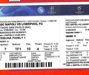 C1305 - Vecchio BIGLIETTO PARTITA CALCIO - 2019 NAPOLI VS LIVERPOOL