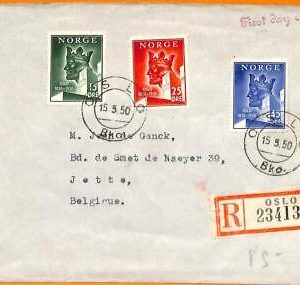 99420 - NORWAY - Postal History -  Registered FDC Cover to BELGIUM  1950