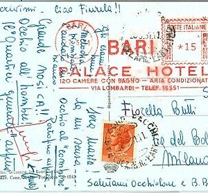 91174 - REPUBBLICA - STORIA POSTALE - Annullo ROSSO MECCANICO: BARI Palace Hotel