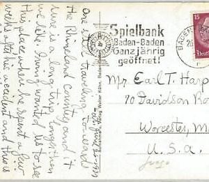 64629 - GERMANY - POSTAL HISTORY - POSTMARK on CARD 1936 - CASINO Gambling