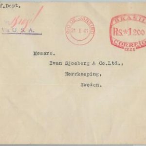 74392 - BRAZIL - POSTAL HISTORY -  MECHANICAL postmark on COVER to SWEDEN  1941