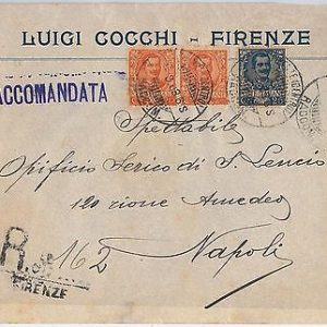 53951 - ITALIA REGNO - Storia Postale: FLOREALE su BUSTA RACCOMANDATA da FIRENZE