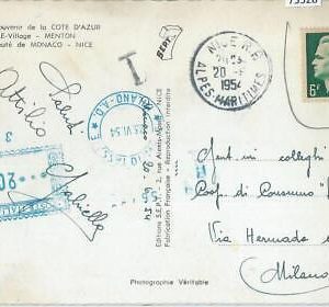 75328 - MONACO - Postal History - POSTCARD to ITALY 1954 -- TAXED on ARRIVAL