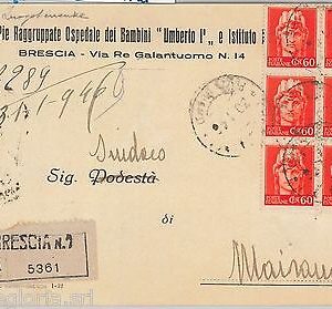 57173 - LUOGOTENZA - STORIA POSTALE:  BUSTA  RACCOMANDATA da BRESCIA tariffa 3 L