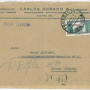 27361 - BOLIVIA - POSTAL HISTORY -  AIRMAIL COVER to ITALY 1958