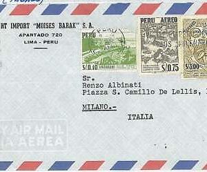 27332  - PERU  - POSTAL HISTORY  - AIRMAIL COVER to ITALY 1959 Birds TOBACCO