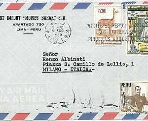27331 - PERU  - POSTAL HISTORY  - AIRMAIL COVER to ITALY 1960  Birds LLAMA Fauna