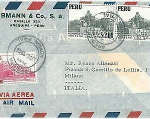 27327  - PERU  - POSTAL HISTORY  - AIRMAIL COVER to ITALY 1954  AGRICULTURE