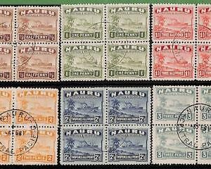 ZA0037 - NAURU  - STAMPS -  SG # 26B/31B blocks of 4 WHITE PAPER - USED