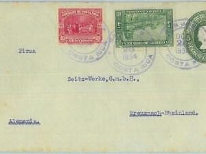 86001 - COSTA RICA - POSTAL HISTORY - STATIONERY Cover H&G #14  to GERMANY 1934