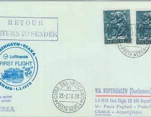 83101 - VATICANO - Postal History - FIRST FLIGHT:  Copenhagen - Osaka  1970