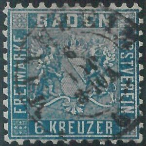 77928 - GERMANY Baden -  STAMP:  Michel  # 14 USED with rare MANHEIM postmark