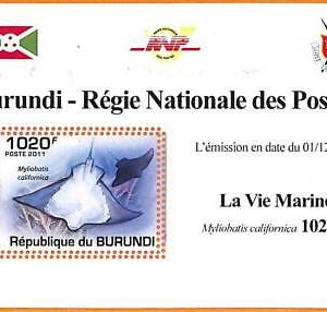 A5539 - BURUNDI - ERROR 2011 MISPERF SOUVENIR SHEET: Bat rays, Fish, Marine Life