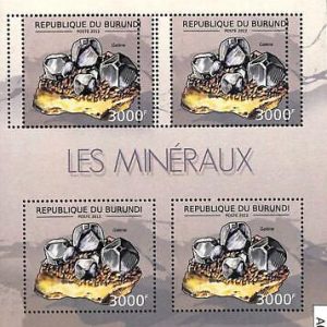 A0204 - BURUNDI, ERROR, MISPERF, Miniature sheet: Minerals, Gems, Galena