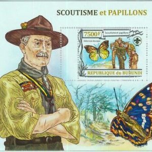 A1485 - BURUNDI, ERROR, МISPERF, Souvenir sheet: 2013, Boy Scouts, Butterflies
