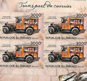 A0176 - BURUNDI - ERROR 2012 IMPERF stamp SHEET: POSTAL TRANSPORT Ford 1931