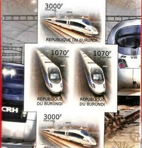 A0183 - BURUNDI - ERROR 2012 IMPERF stamp SHEET - Chinese TRAIN Locomotive