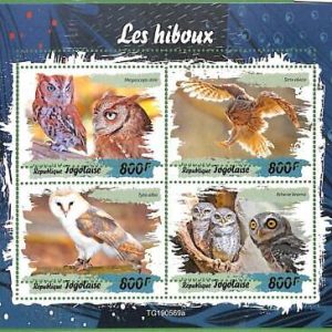 A3029 - TOGO, ERROR MISSPERF, Miniature sheet: 2019, Owls, Birds
