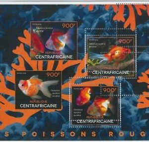 862  - CENTRAL AFRICAN R. - ERROR - MISSPERF stamp sheet 2014 Gold Fish