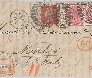 GB -  POSTAL HISTORY: SG 143 plate 12  PAIR + 43 plate 184 on COVER FRONT 1874