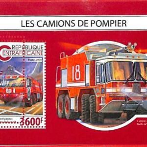A1602 - CENTRAL AFRICAN R - ERROR: MISSPERF SOUVENIR SHEET- 2018, Fire trucks