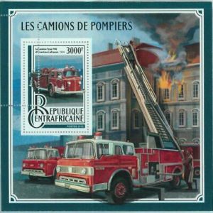 A1494- CENTRAL AFRICAN REP., ERROR, МISPERF Souvenir s: 2016 Fire trucks/engines