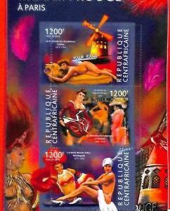 A0255 - CENTRAL AFRICA - MISSPERF 2015 stamp SHEET : Music MOULIN ROUGE Risque