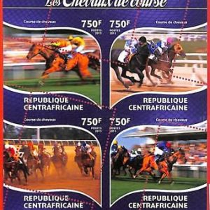 A3934 - Central African Rep - ERROR MISPERF, Miniature sheet: 2015 Racing Horses