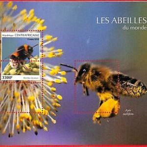 A1656 - CENTRAL AFRICAN R -ERROR: MISSPERF, SOUVENIR S. - 2019, Bees, Flowers