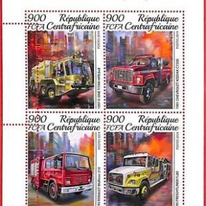 A1664 - CENTRAL AFRICAN R -ERROR: MISSPERF, MINIATURE S. - 2019, Fire trucks