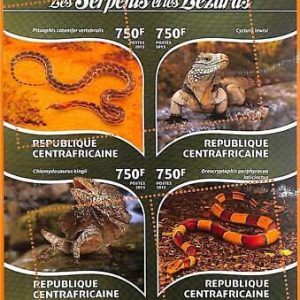 A5661- CENTRAL AFRICAN REP - ERROR 2015 МISPERF MINIATURE SHEET: Snakes, Lizards