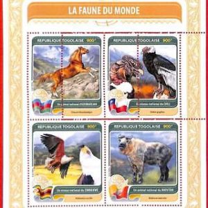 A4976 - TOGO - ERROR MISPERF, Miniature s: 2016 Vultures, Eagles, Horses, Flags