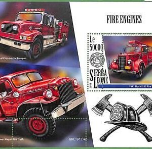 A2564 - SIERRA LEONE - ERROR: MISPERF, Souvenir sheet - 2019, Firetrucks Engines