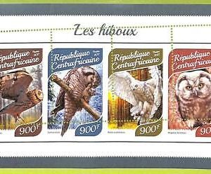 A0289 - CENTRAL AFRICA - MISSPERF 2017  stamp SHEET:  BIRDS Owls