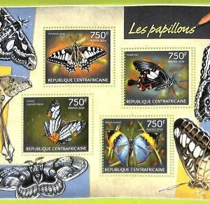 A0268 - CENTRAL AFRICA - MISSPERF 2014  stamp SHEET:  Nature BUTTERFLIES