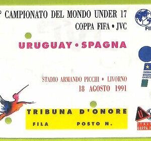 C2642- Vecchio BIGLIETTO PARTITA CALCIO 1991 URUGUAY VS SPAGNA