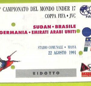 C2652 Vecchio BIGLIETTO PARTITA CALCIO 1991 SUDAN BRASILE GERMANIA EMIRATI ARABI