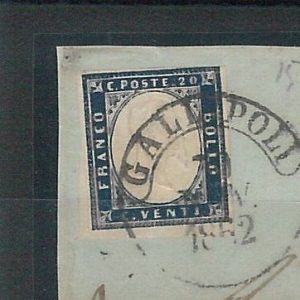 ANTICHI STATI: SARDEGNA - STORIA POSTALE: Sass 15E su FRAMMENTO da GALLIPOLI