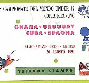 C2669 Vecchio BIGLIETTO PARTITA CALCIO 1991 GHANA URUGUAY CUBA SPAGNA
