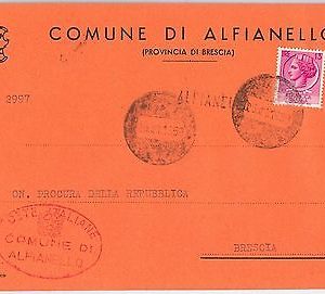 REPUBBLICA - Storia Postale: ANNULLO MUTO EMERGENZA su BUSTA da  ALFIANELLO 1959