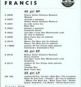 91633 -  Vintage PROMOTIONAL Leaflet -  MUSIC :  Connie Francis   1960's