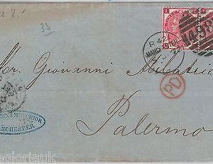 GB -  POSTAL HISTORY -  COVER from MANCHESTER to PALERMO Italy 1872