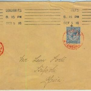 BK0879 - GB - POSTAL HISTORY -  COVER to TRIPOLI with CENSOR MARK + TAPE  1916