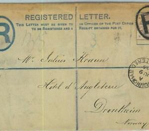 BK0851 - GB - POSTAL HISTORY - REGISTERED STATIONERY COVER to NORWAY  1885