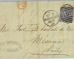 BK0810 - GB - POSTAL HISTORY - SG # 109 Pl 9 on COVER: MANCHESTER to ITALY 1871