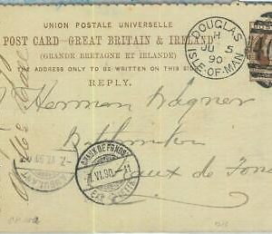 BK0803 - GB - POSTAL HISTORY - STATIONERY CARD:  ISLE of MAN to SWITZERLAND 1890