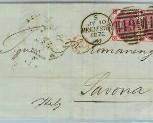 BK0808 - GB - POSTAL HISTORY - SG # 108 Pair on COVER: MANCHESTER to ITALY 1872