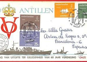 aa3574 - DUTCH  ANTILLEN - POSTAL HISTORY - FDC COVER to SPAIN 1967 Ships BOATS