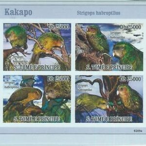 M1577 - S TOME & PRINCIPE, ERROR, 2009, IMPERF SHEET: Kakapo, Owl Parrots, Birds