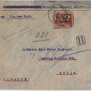 58622 - HAITI - POSTAL HISTORY: GENERAL ORESTE ZAMOR overprint on COVER to ITALY